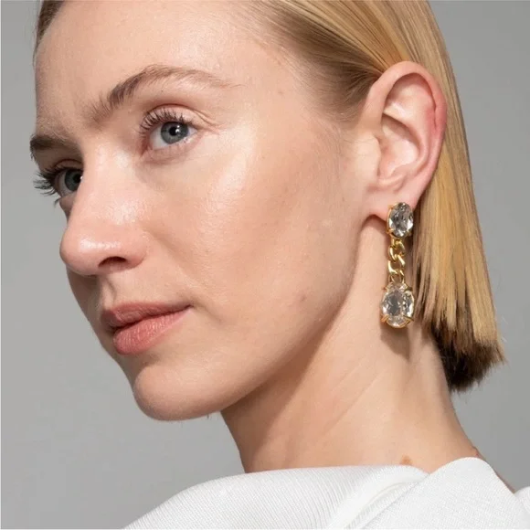 ALEXIS BITTAR • Bonbon Clear Crystal Drop Elegant Edgy Chain Drop Earrings - Picture 9 of 12
